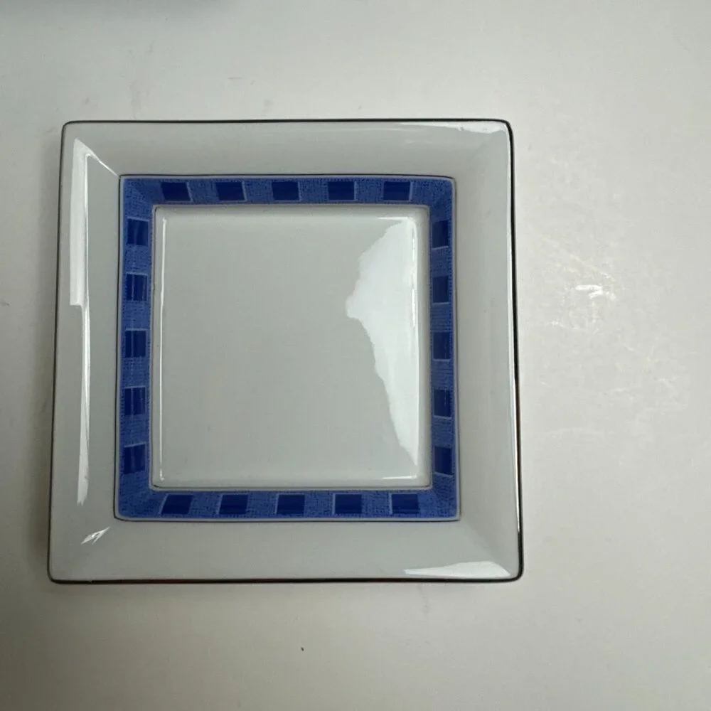 Lanvin Paris Porcelain Set of 2 Serving plate dish Trinket Dish White & Blue